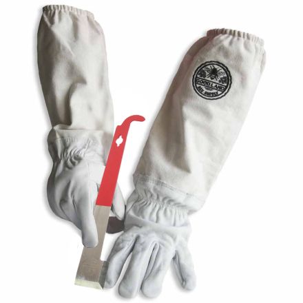 Goodland Bee Supply GL-GLV-JHK-XLG Natural Cotton and Sheepskin Beekeeping Gloves & J-Hook Hive Tool (X-Large)