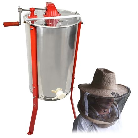 GoodLand Bee Supply HE2MAN-K 2 Frame Beekeeping 304 Stainless Steel Drum Honey Extractor With Stand & Beekeepers Hat Veil - Manual